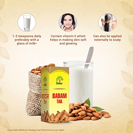 Dabur Badam Tail : Sweet Almond Oil | Rich in Vitamin -E for Healthy Skin , Hair and Body – 100ml